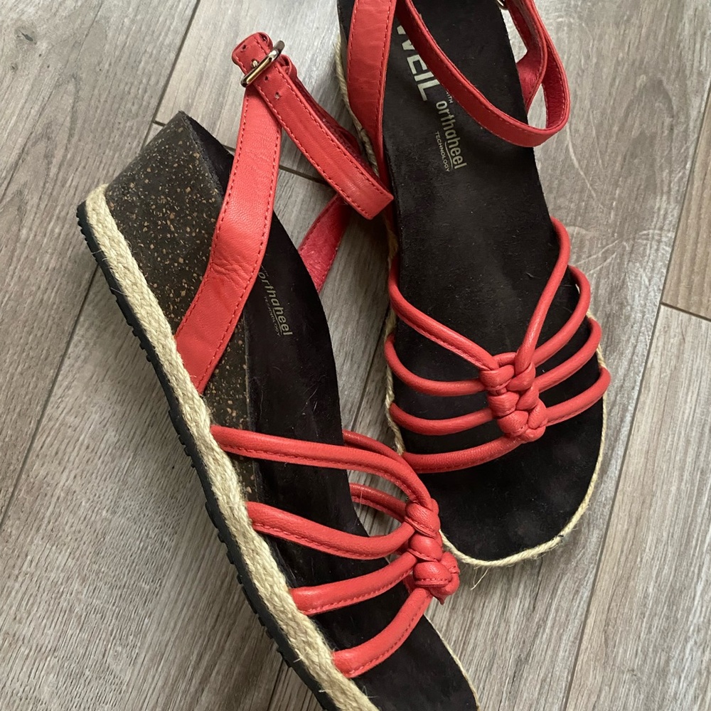 EUC Orange Ankle Strap Wedges